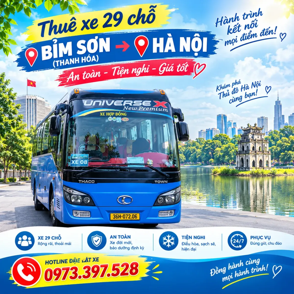Thuê xe 29 chỗ Bỉm Sơn Thanh Hóa đi Hà Nội