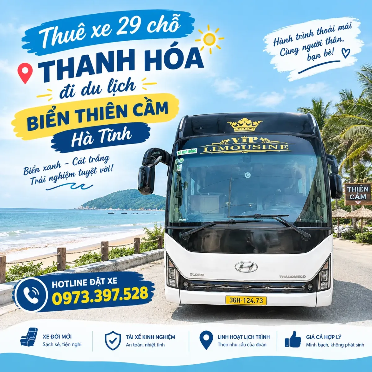 Thuê xe 29 chỗ Thanh Hóa đi du lịch biển Thiên Cầm Hà Tĩnh
