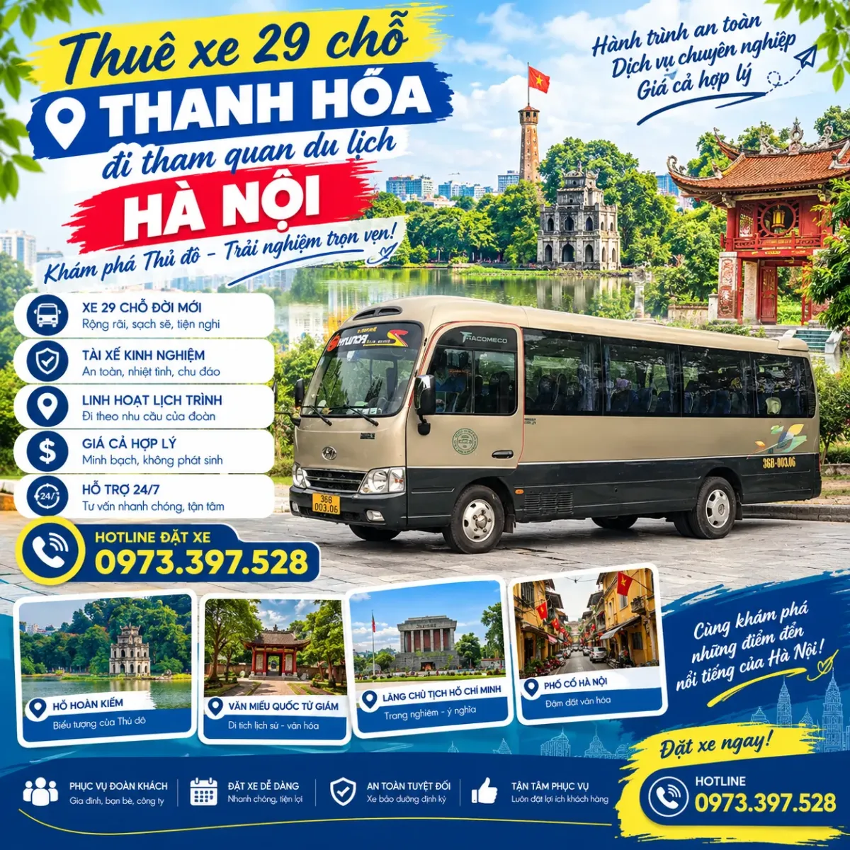 Thuê xe 29 chỗ Thanh Hóa đi tham quan du lịch Hà Nội